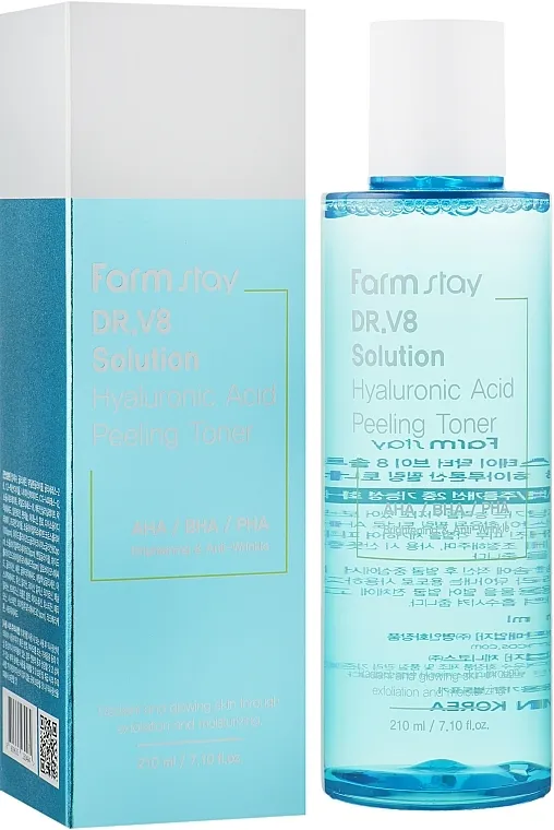FarmStay Dr.V8 Solution Hyaluronic Acid Peeling Toner Piling-tonik sa kompleksom kiselina