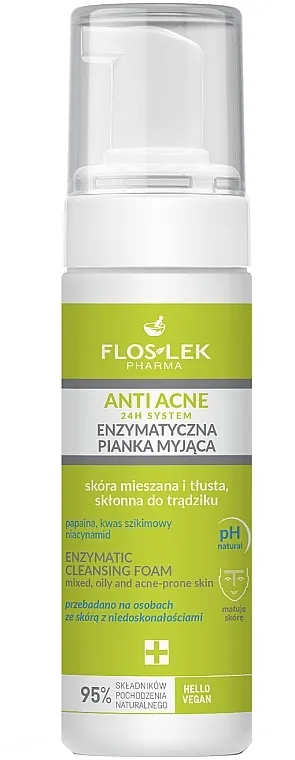 Floslek Anti Acne 24H System Enzymatic Cleansing Foam Pena za čišćenje kombinovane i masne kože lica