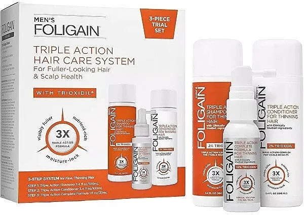 Foligain Triple Action Hair Care System For Men (h/shm/100ml + h/cond/100ml + h/ser/30ml) Set