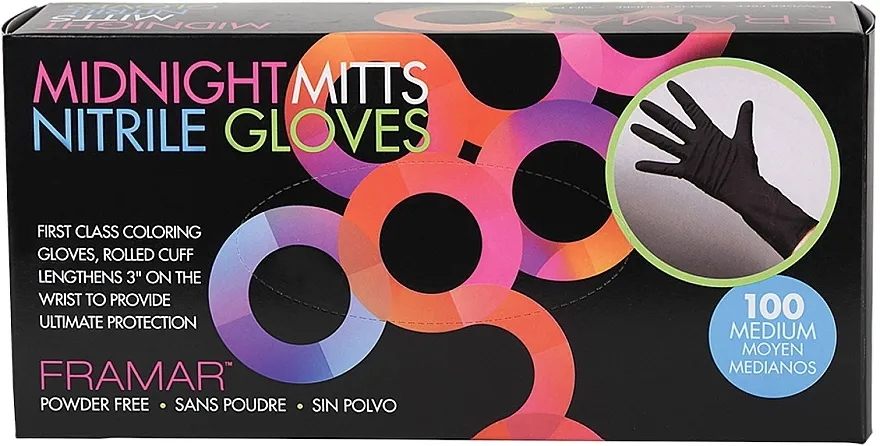 Framar Midnight Mitts Nitrile Gloves Medium Nitrilne rukavice bez pudera, crne, M, 100 kom.