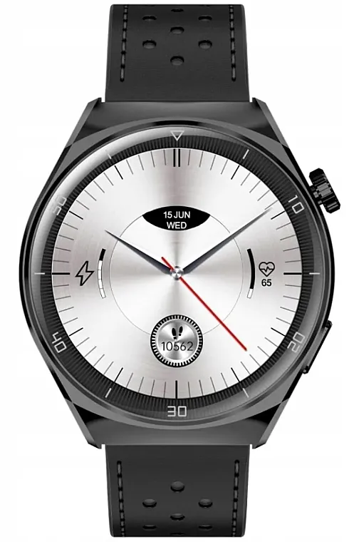 Garett Smartwatch V12 Black Leather Muški smart sat, crni kaiš