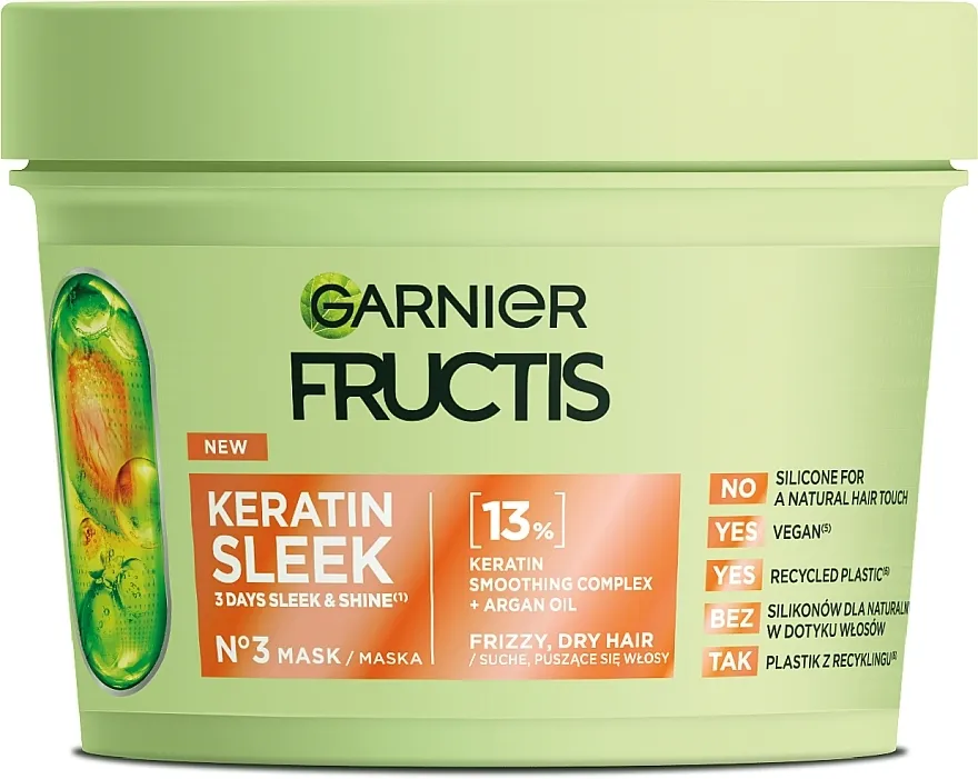 Garnier Fructis Keratin Sleek Mask Maska za suvu i kovrdžavu kosu