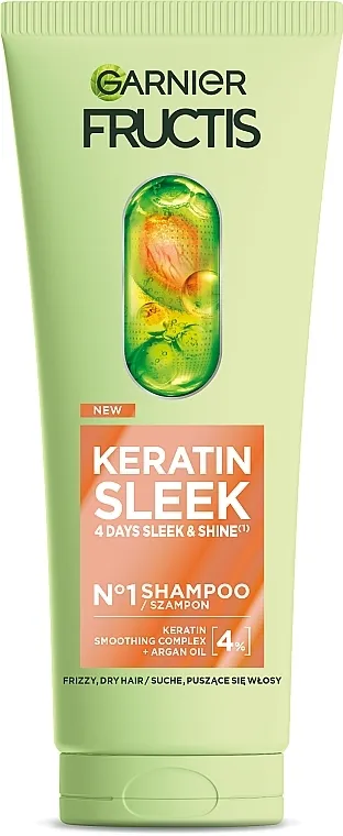 Garnier Fructis Keratin Sleek Shampoo Šampon za suvu i kosu sklonu kovrdžanju