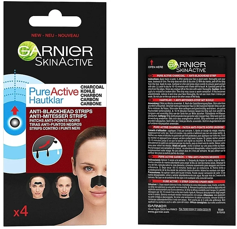Garnier Skin Active Pure Active Anti-Blackhead Charcoal Strips Flasteri od crnih točkica