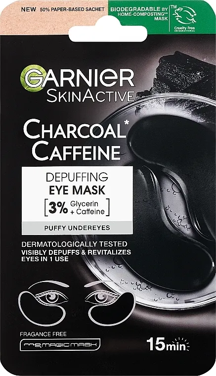 Garnier SkinActive Charcoal Caffeine Depuffing Eye Mask Umirujući flasteri za oči