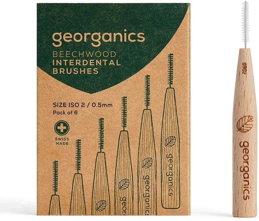Georganics Beechwood 6 Brushes ISO 2 (0.5mm) Interdentalne četkice, 0,5 mm, Interdentalne četkice za zube