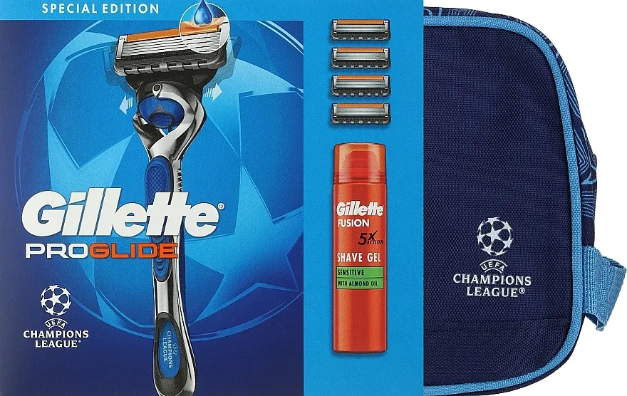 Gillette Fusion ProGlide UEFA Champions League Special Edition (gel/200ml + razor/1pcs + blade/4pcs + bag) Set
