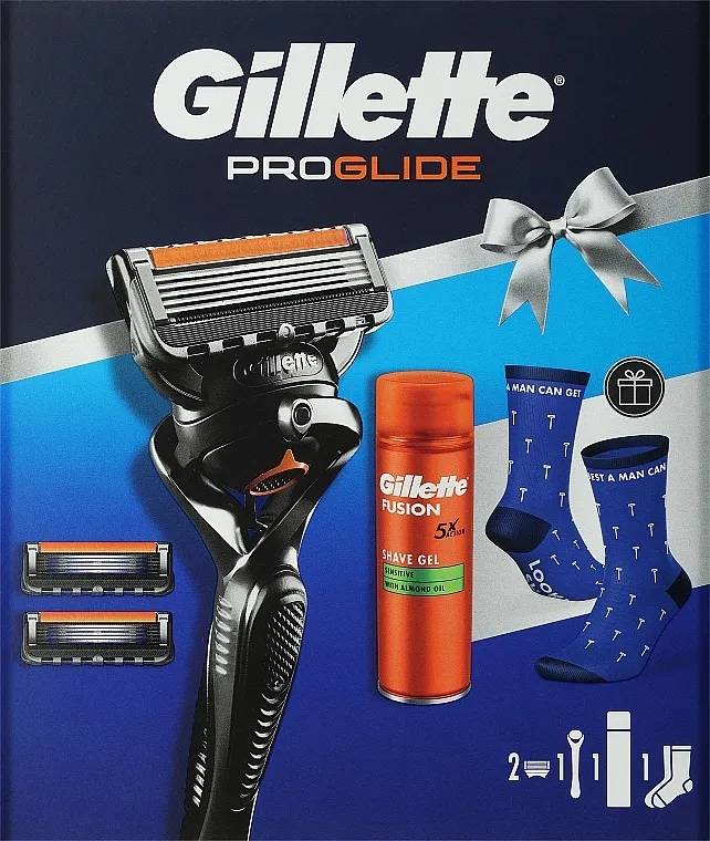 Gillette Fusion Proglide Xmas (shv/gel/200ml + razor + blade/2pcs + socks) Set