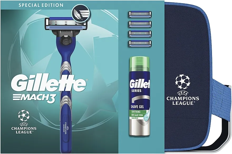 Gillette Mach 3 UEFA (sh/gel/200ml + razor + blade/4pcs + bag) Set