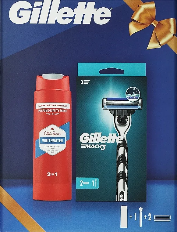 Gillette Mach3 &amp; Old Spice Whitewater (razor + blades/2pcs + sh/gel/250ml) Set