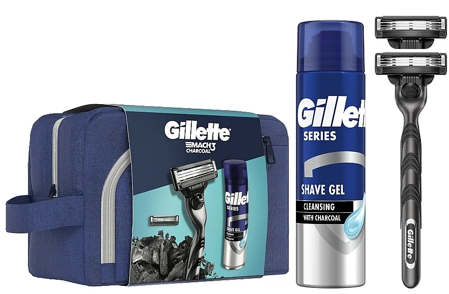 Gillette Mach3 Charcoal (shave/gel/200ml + razor/1pc + bag/1pc) Set
