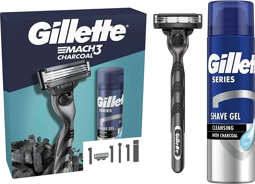 Gillette Mach3 Charcoal (shave/gel/200ml + razor/1pc) Set