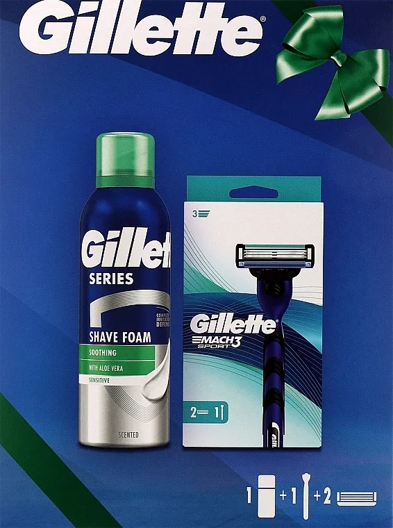 Gillette Mach3 Sport (razor/1pc + refil/2pcs + foam/200ml) Set