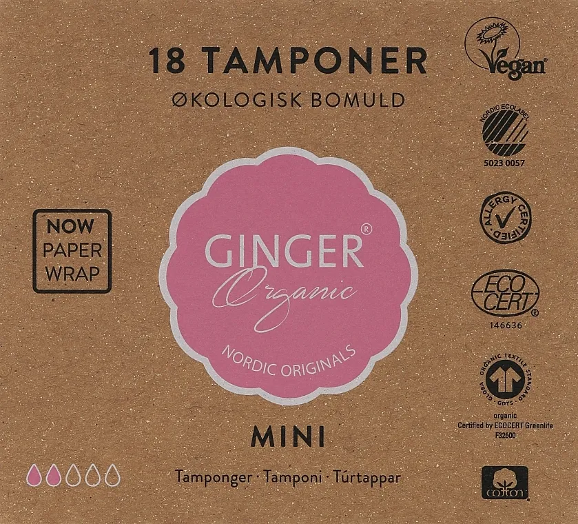 Ginger Organic Tamponi bez aplikatora "Mini", 18 kom