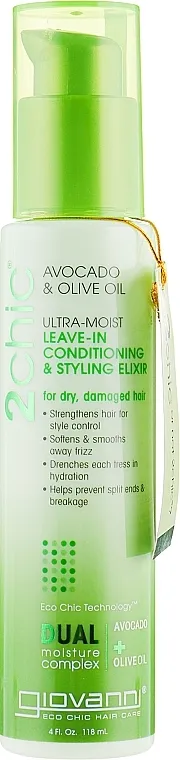 Giovanni 2chic Ultra-Moist Leave-In Conditioning &amp; Styling Elixir Avocado And Olive Oil Ultrahidratantni stilizujući balzam bez ispiranja