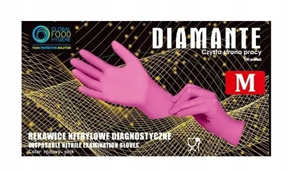 Globalna higijena hrane Dijamante Nitrilne rukavice bez pudera, roze, veličina M