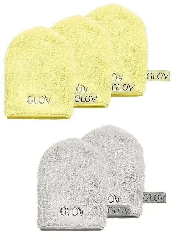 Glov Water-Only Skin Makeup Remover Set rukavica za uklanjanje šminke, žute, svetlosive, 5 kom