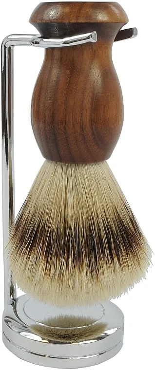 Golddachs Brush &amp; Stand, Silver Tip Badger, Nut Wood, Chrom Četka za brijanje od dlake jazavca, sa srebrnim vrhom, orahovo drvo, hrom sa staklom