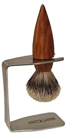 Golddachs Shaving Brush Stand Stainless Steel Shaving Brush Olivewood Silvertip Četka za brijanje sa postoljem, maslinovo drvo, srebrni vrh