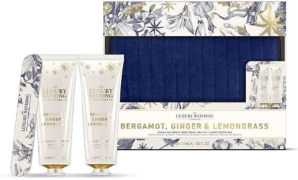 Grace Cole The Luxury Bathing Bergamot Ginger &amp; Lemongrass Perfect Pamper (b/cr/50ml + h/n/cr/50ml + nail/file + bag) Set