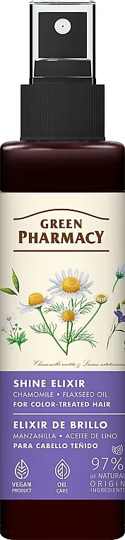 Green Pharmacy Shine Elixir For Color-Treated Hair Eliksir za sjaj farbane kose 'Kamilica i laneno ulje'