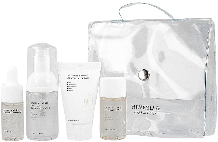 Heve Blue Salmon Caring Centella Special Travel Kit Bag (f/foam/30ml+f/cr/20ml+toner/25ml+f/serum/13ml) Set za lice