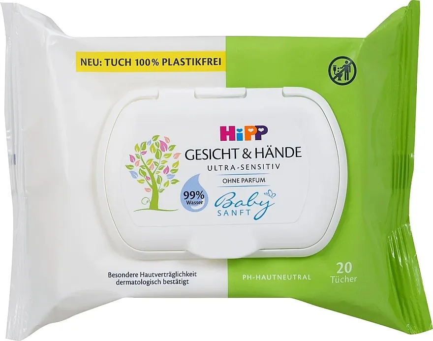 Hipp Babysanft Face &amp; Hands Wipes Ultra Sensitive Vlažne maramice za lice i ruke, 20 kom.