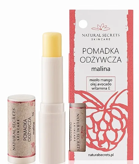 Hranjivi ruž za usne sa malinom, mango puterom, avokadovim uljem i vitaminom E Natural Secrets Raspberry