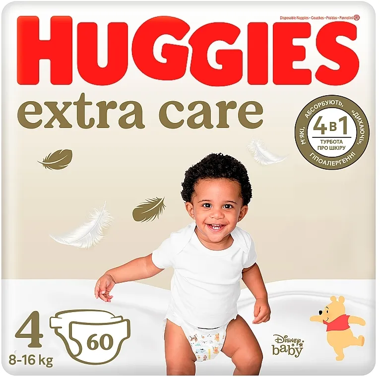 Huggies Pelene Extra Care, veličina 4, 8-16 kg, 60 kom, Mega