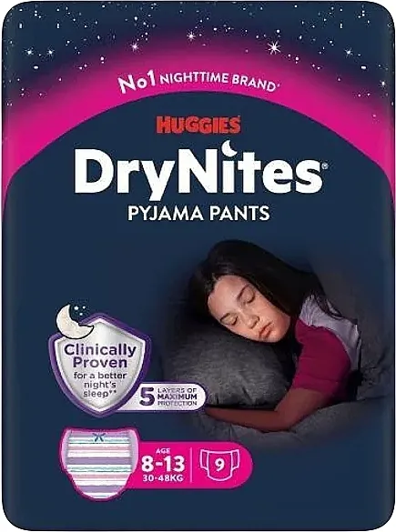 Huggies Pelene-gaćice Dry Nights za devojčice, 30-48 kg, 9 kom.