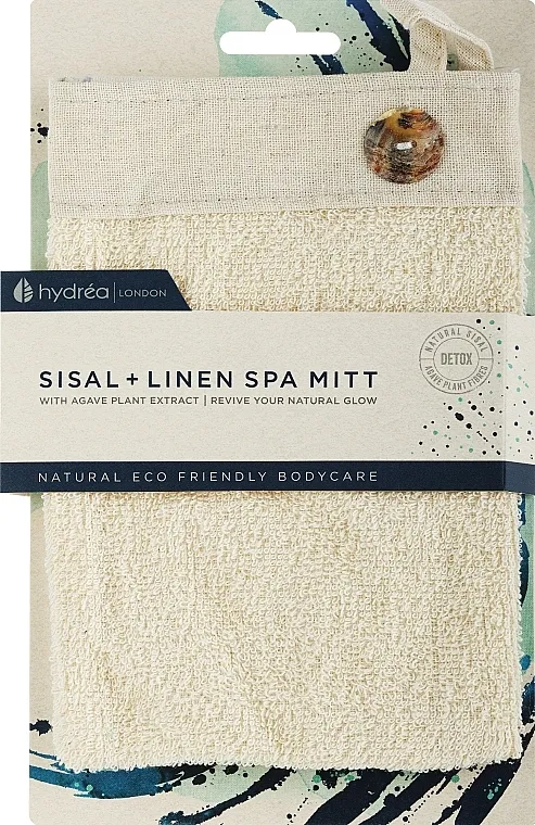 Hydrea London Sisal &amp; Linen Exfoliating Button SPA Mitt (Medium/Hard Texture) Rukavica za kupanje od sizala i nebeljenog lana