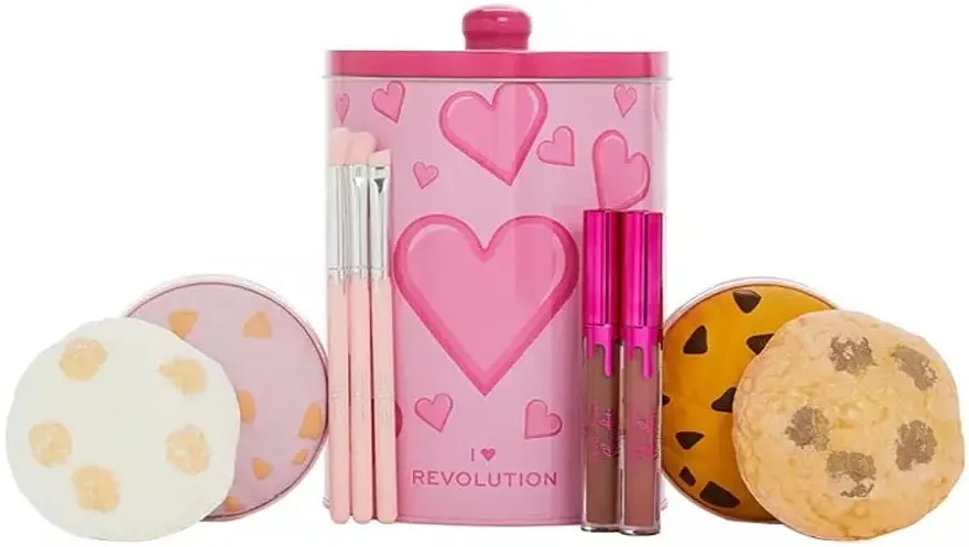 I Heart Revolution Cookie Tin (eyeshadow/10g + face palette/12g + lip gloss/2x2.5ml + bath bomb/2x120g + makeup brush/3 pcs + tin/1 pcs) Make-up set