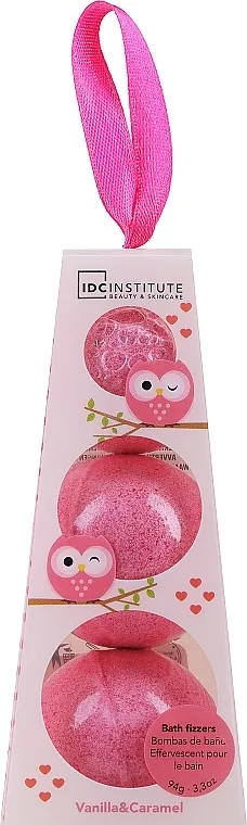 IDC Institute Bath Fizzers Vanilla &amp; Caramel (bath bombs/3pcs) Set kuglica za kupanje "Vanila i karamela"