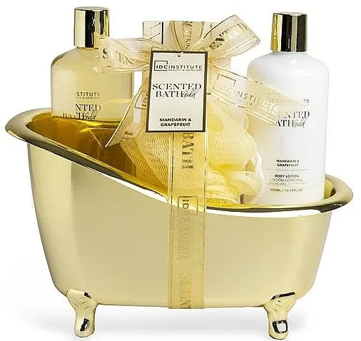 IDC Institute Scented Bath Gold Mandarin &amp; Grapefruit (sh/gel/300ml + b/lot/300ml + b/salts/150g + bath/puff) Set
