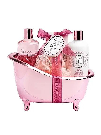 IDC Institute Scented Bath Rose Cherry Blossom (sh/gel/300ml+b/lot/300ml+b/salt/150g+sponge/1pcs) Set