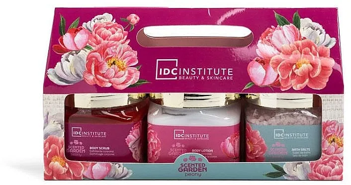 IDC Institute Scented Garden Peony Bath Set (b/scr/470g + b/salt/410g + b/lot/300g)