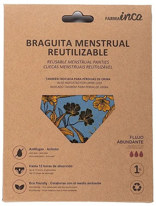 Inca Reusable Menstrual Panties S Menstrualne gaćice, plave sa žutim cvećem, veličina S