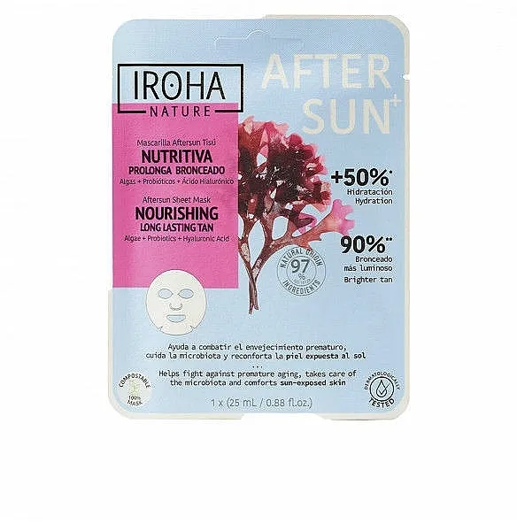 Iroha Nature Nourishing Long Lasting Tan After Sun Sheet Mask Maska za lice sa algama, probioticima i hijaluronskom kiselinom
