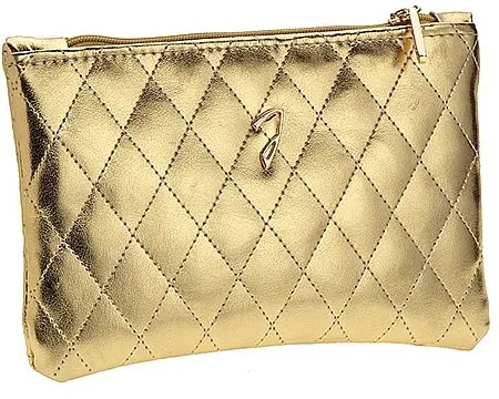 Janeke Golden Quilted Pouch Srednje prošivena kozmetička torba, zlatna