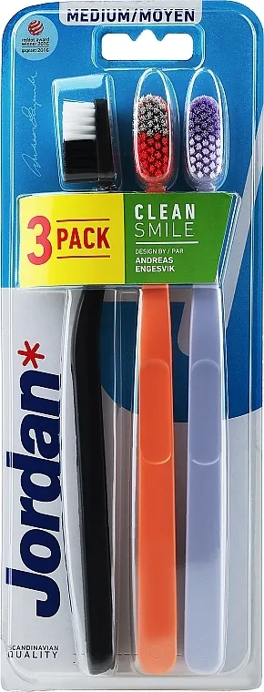 Jordan Clean Smile Medium Četkica za zube, medium, crna + narandžasta + ljubičasta