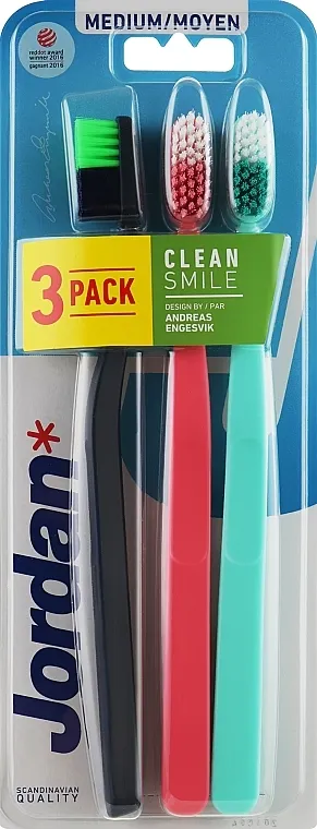 Jordan Clean Smile Medium četkica za zube, srednja, tamnoplava + roze + tirkizna