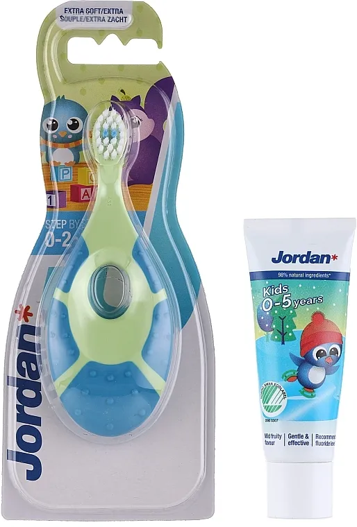 Jordan Step By Step Extra Soft (toothbrush/1pc + toothpaste/12ml) Set, zelena i plava četkica za zube