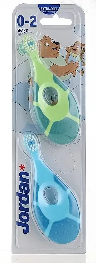 Jordan Step By Step Soft &amp; Gentle Dečija četkica za zube 0-2 godine, zeleno-limun + plavo-plava