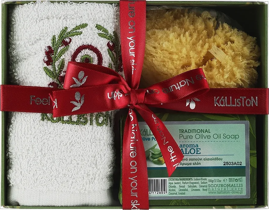 Kalliston Aloe (soap/100g + sponge + towel) Set, KL0667, sapun Aloe, crvena traka