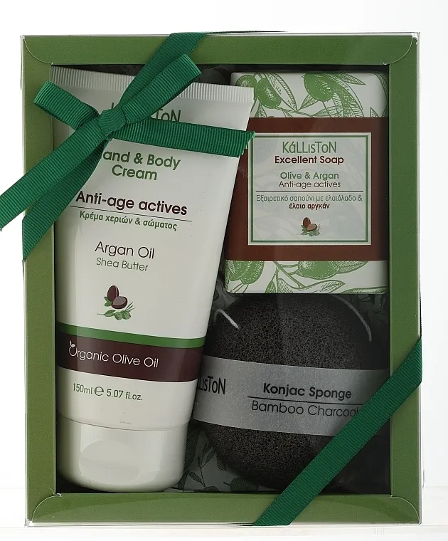 Kalliston Argan Oil Gift Box (h&amp;b/cr/150ml + soap/100g + konjac sponge) Set