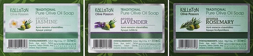 Kalliston Box With 3 Soaps (soap/3x100 g) Set sapuna Jasmin-lavanda-ruzmarin