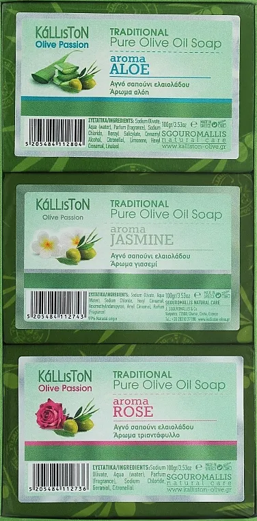 Kalliston Box With 3 Soaps (soap/3x100g) Set Aloe Jasmin Ruža