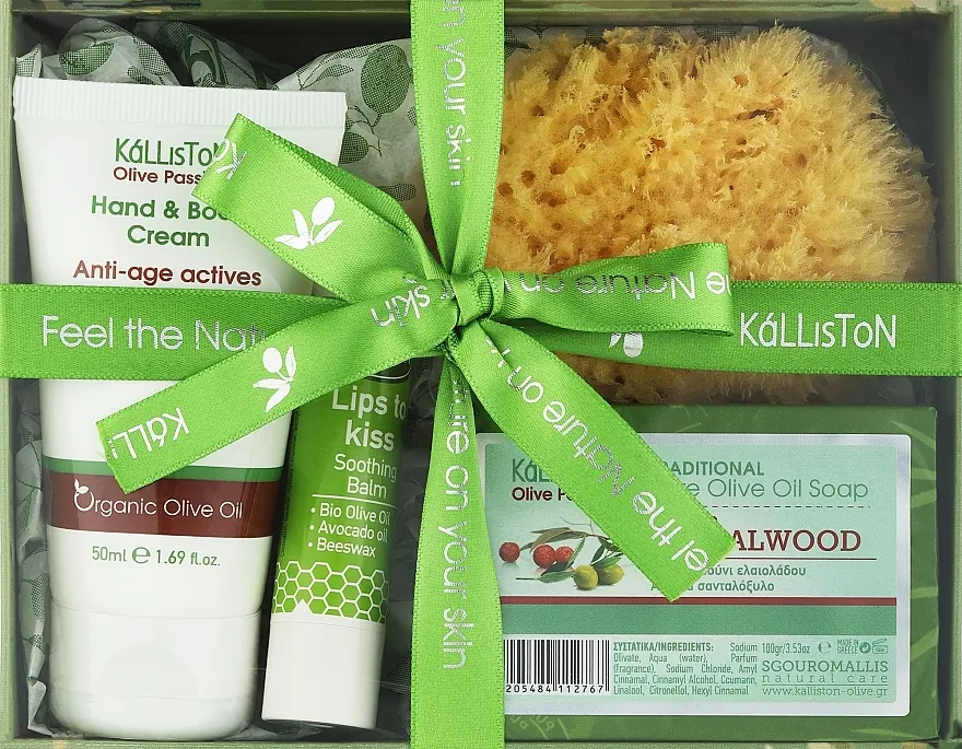 Kalliston Gift Box Sandalwood + Argan (soap/100g + cr/50ml + lip/balm/5.2g + sponge/1pc) Set