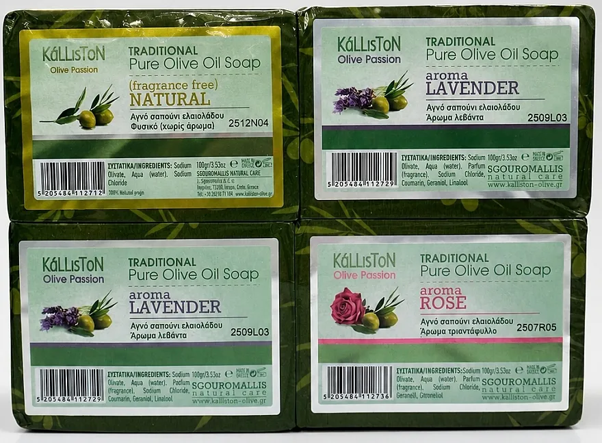 Kalliston Set 4 Soaps Traditional (soap/4x100g) Set sapuna, KL0225, Lavanda, prirodno, ruža