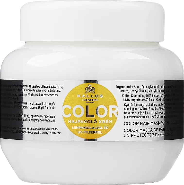 Kallos Cosmetics Color H.Mask with lins.Oil.Uv Filte Mask Maska za kosu s UV filterom